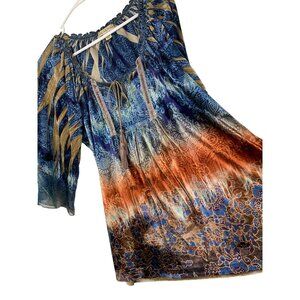 Live And Let Live Velour Peasant Top M EUC 3/4 Sleeve Stretch 8827 Boho Tassle